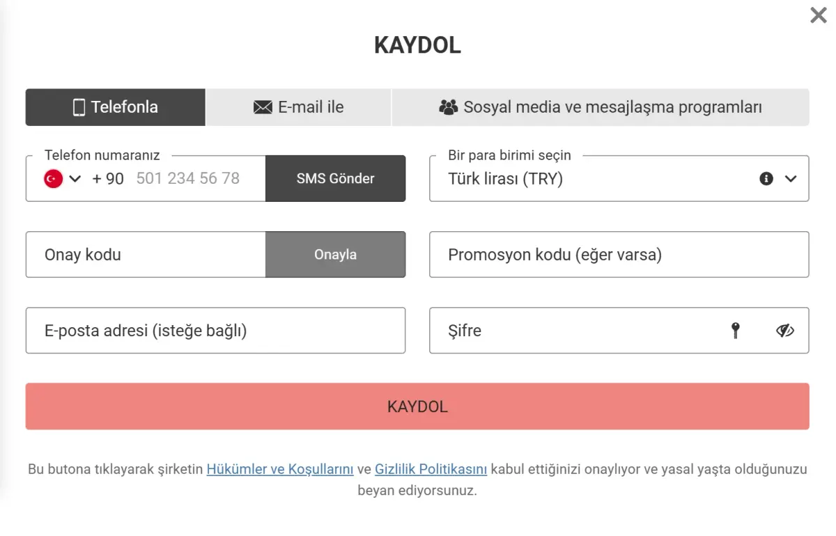 Megapari Türkiye Kaydının Görüntüsü
